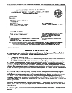 California Tobacco License