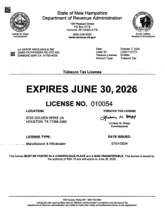 New Hampshire Tobacco License