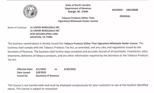 North Carolina Tobacco License
