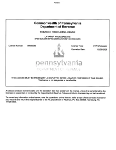 Pennsylvania Tobacco License