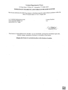 Vermont Tobacco License
