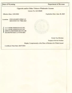 Wyoming Tobacco License